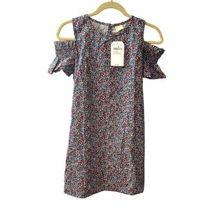 NWT Floral short sleeve cold shoulder girls red pink blue Dress 100% Cotton